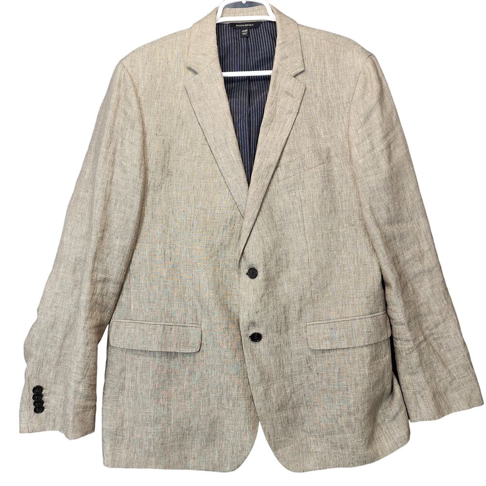 Banana Republic Mens Sport Coat 44R Slim Fit Linen Oatmeal Yacht Preppy Beachy